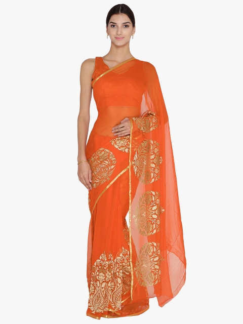 

Chhabra 555 Orange Embroidered Poly Chiffon Saree