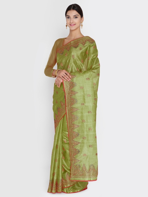 

Chhabra 555 Green Art Silk Embroidered Banarasi Saree