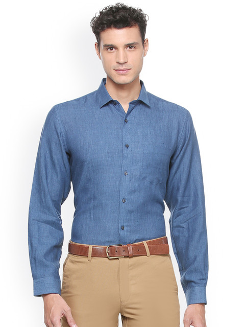 

Van Heusen Men Blue Regular Fit Self Design Linen Formal Shirt
