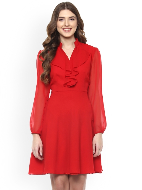 

MABISH by Sonal Jain Women Red Solid Fit and Flare Dress