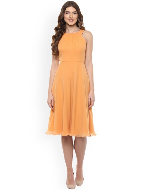 

MABISH by Sonal Jain Women Orange Solid Fit and Flare Dress