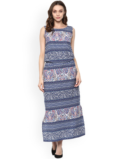 

Color Cocktail Women Blue Printed Maxi Dress
