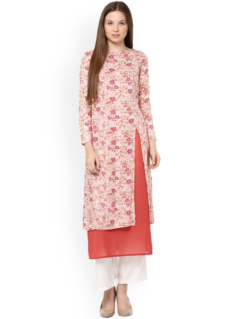 

Color Cocktail Women Orange Floral Printed Straight Kurta