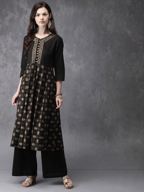 

Anouk Women Black Printed Kurta with Palazzos