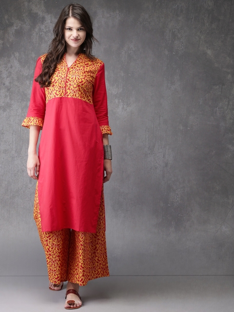 

Anouk Women Red & Mustard Solid Kurta with Palazzos