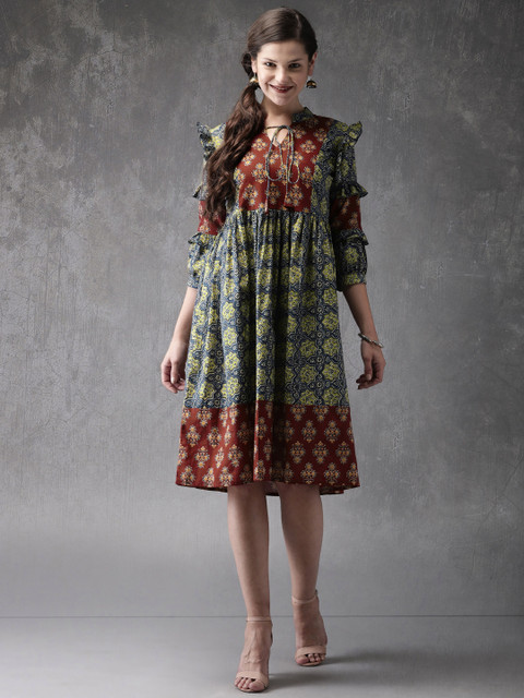 

Anouk Women Maroon & Blue Printed A-Line Kurta