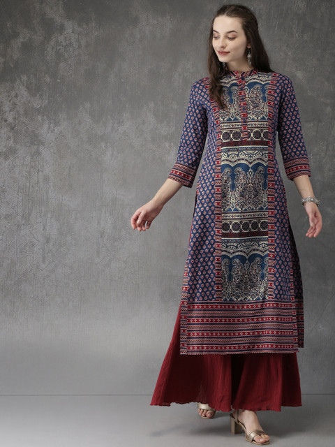 

Anouk Women Blue Printed Straight Kurta