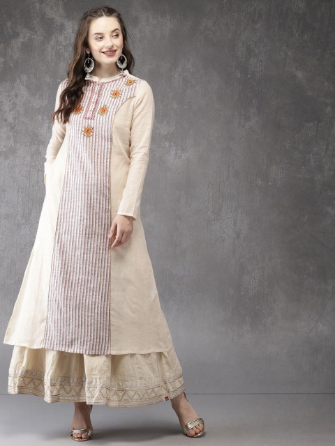 

Anouk Women Off-White Woven Design A-Line Kurta