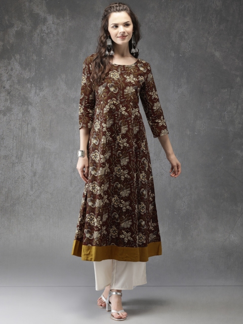 

Anouk Women Brown kalamkari Printed Anarkali Kurta