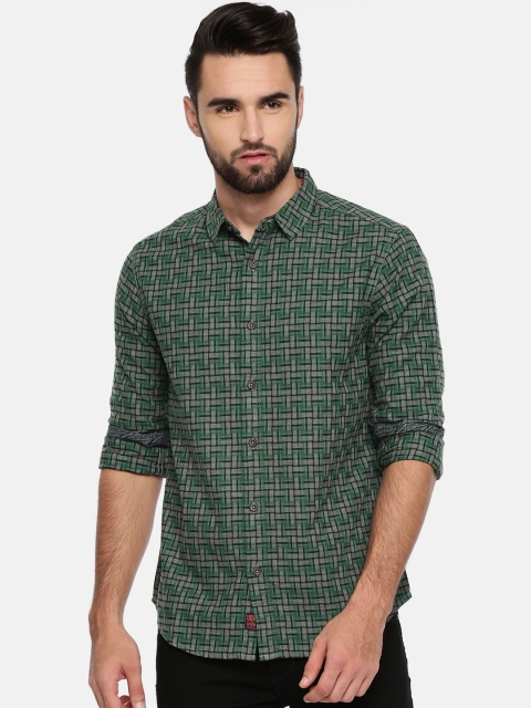 

SPYKAR Men Green & Grey Slim Fit Checked Casual Shirt