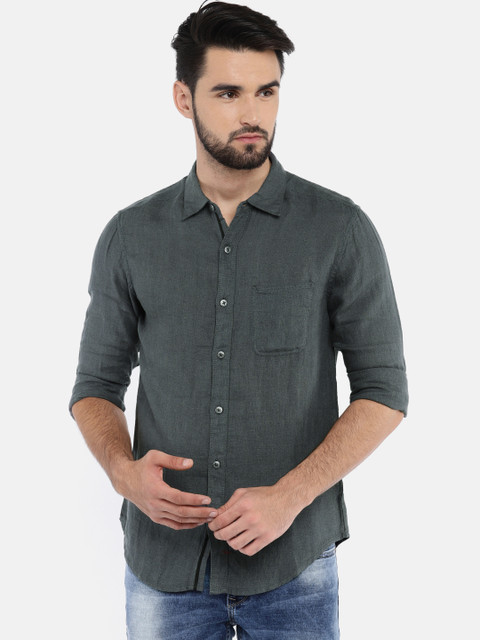 

SPYKAR Men Grey Slim Fit Solid Linen Shirt