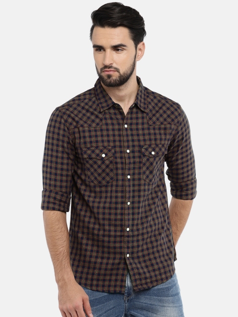 

SPYKAR Men Navy Blue & Grey Slim Fit Checked Casual Shirt