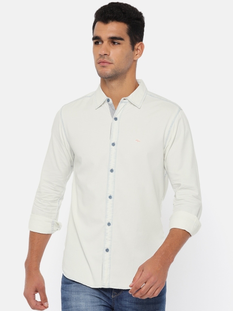 

SPYKAR Men Off-White Slim Fit Solid Casual Shirt