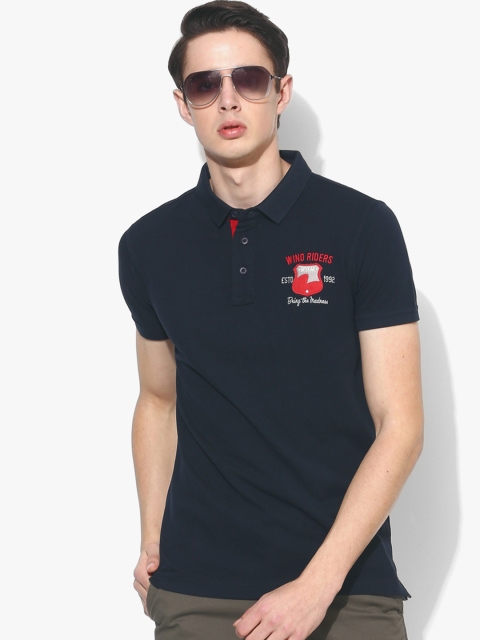 

SPYKAR Men Navy Blue Solid Polo Pure Cotton T-shirt