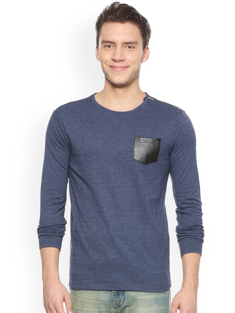 

People Men Blue Solid Round Neck T-shirt