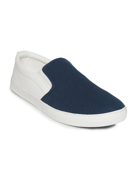 

Blue Saint Men White & Navy Blue Colorblocked Slip-On Sneakers