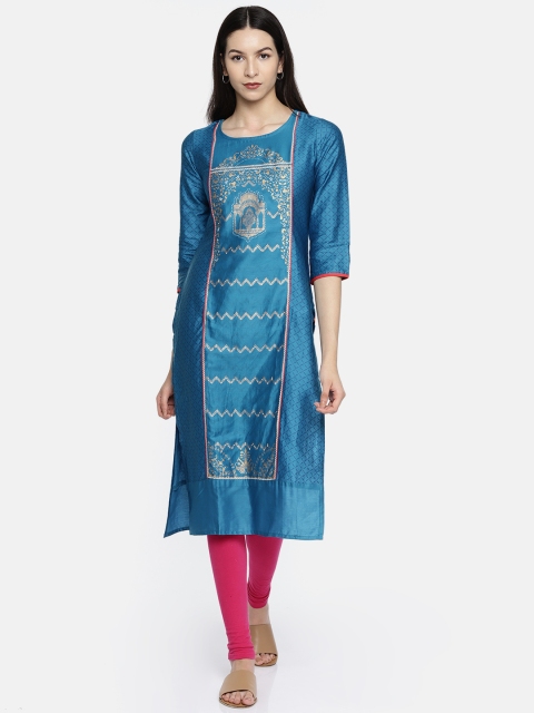 

Span Women Blue Printed A-Line Kurta