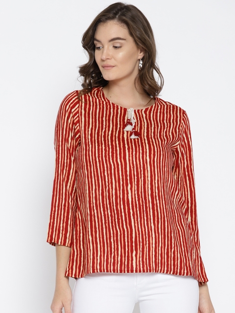 

Global Desi Women Red & Cream-Coloured Striped Top