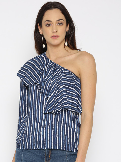 

Global Desi Women Blue & White Striped Top