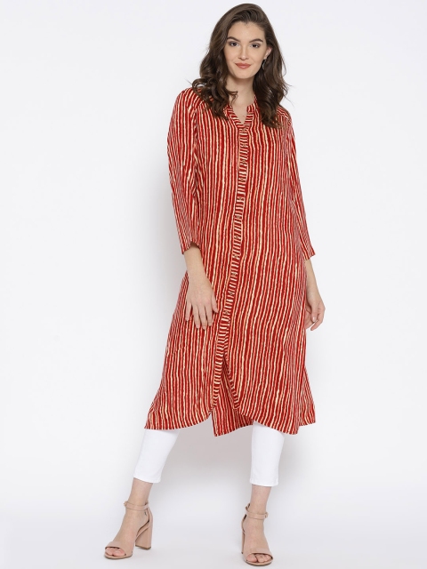 

Global Desi Women Red & Cream-Coloured Striped Straight Kurta