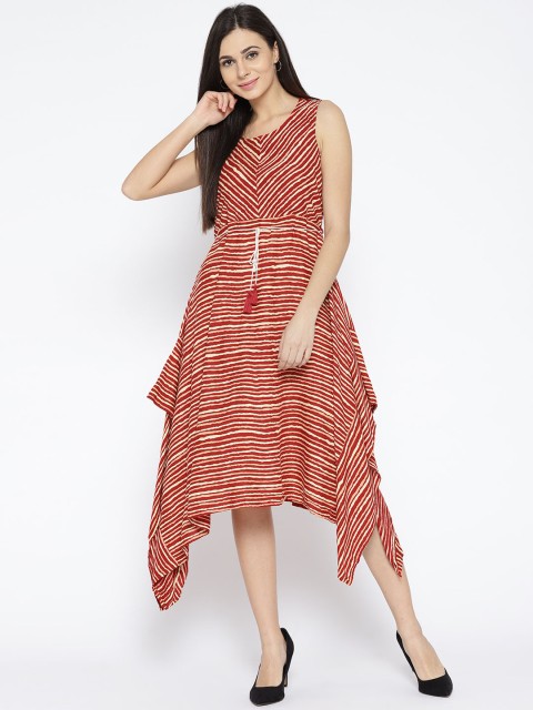 

Global Desi Women Red & White Striped A-Line Dress