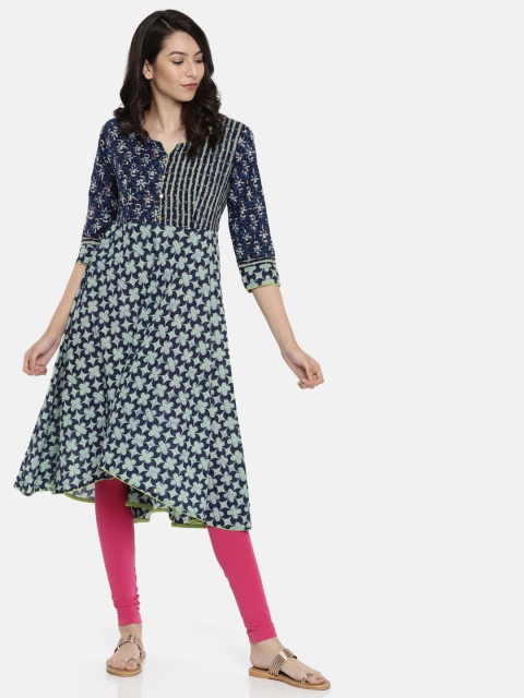 

Span Women Blue Printed A-Line Kurta