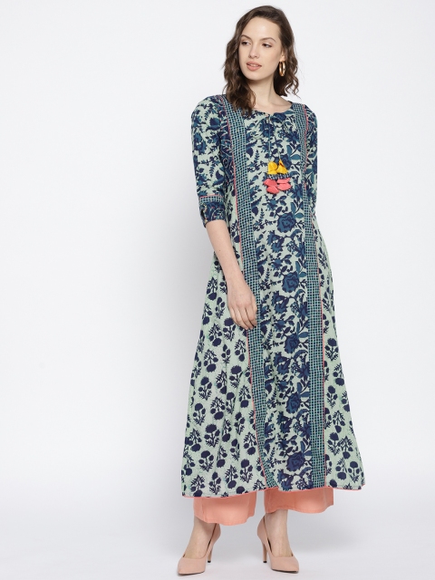 

Span Women Blue Printed A-Line Kurta