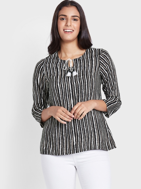 

Global Desi Women Black & Off-White Striped Top