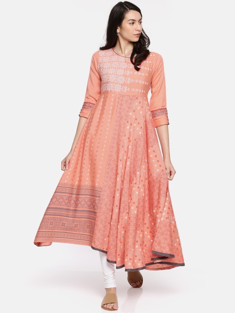 

Span Women Peach-Coloured Printed A-Line Kurta