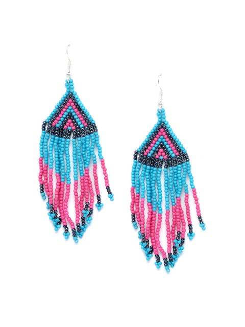 

ZeroKaata Pink & Blue Triangular Drop Earrings