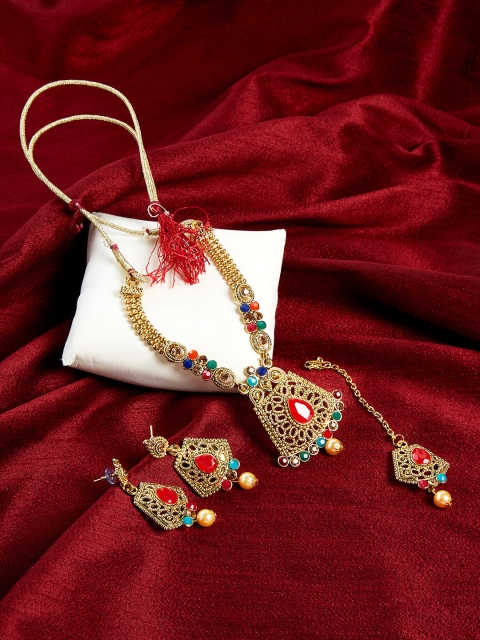

ZeroKaata Gold-Toned Multicoloured Stone-Studded Jewellery Set, Multi