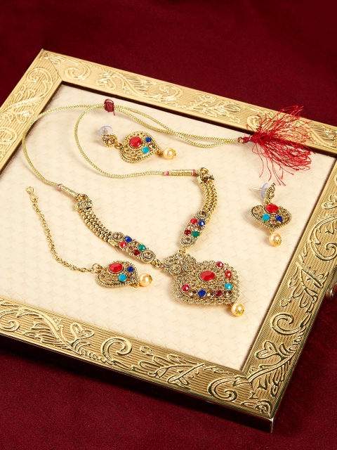 

ZeroKaata Gold-Toned Multicoloured Stone-Studded Jewellery Set, Multi