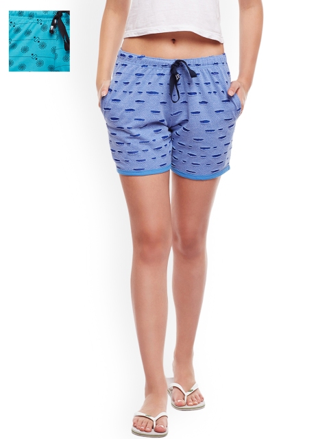 

VIMAL JONNEY Women Pack Of 2 Lounge Shorts F7_KF_SKY_PRT_NO.6_FRZ_02, Blue