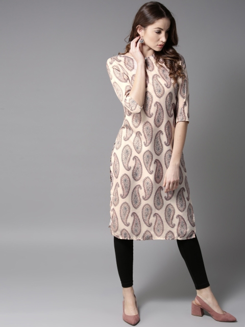 

Moda Rapido Women Beige Paisley Print Straight Kurta