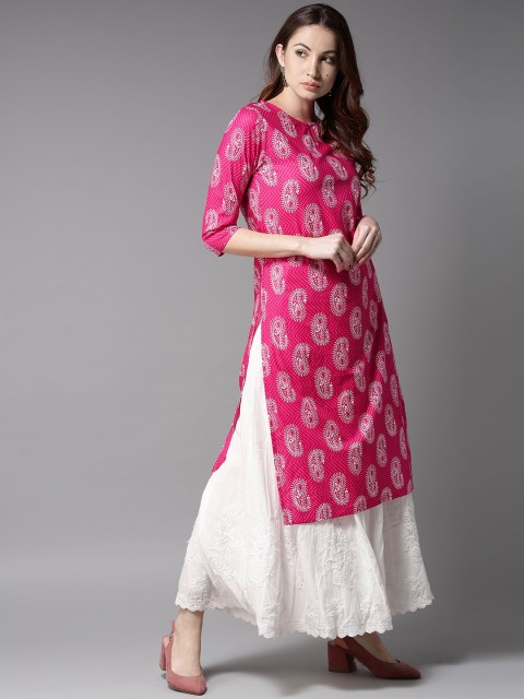 

Moda Rapido Women Pink & White Paisley Print Straight Kurta