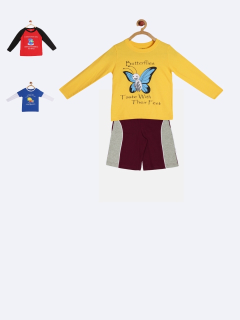 

GKIDZ Boys Pack of 3 Printed T-shirts with Shorts, Red