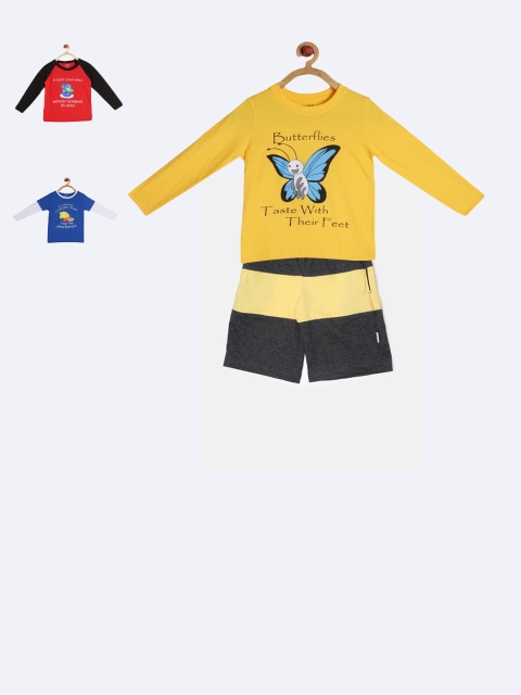 

GKIDZ Boys Pack of 3 Printed T-shirts with Shorts, Red