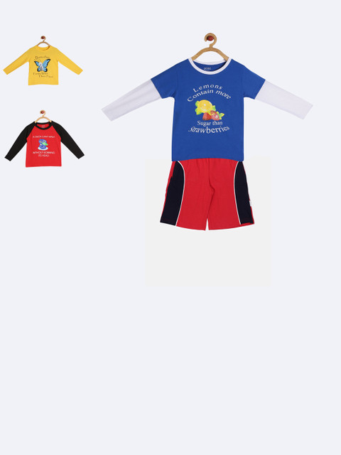 

GKIDZ Boys Pack of 3 Printed T-shirts with Shorts, Red