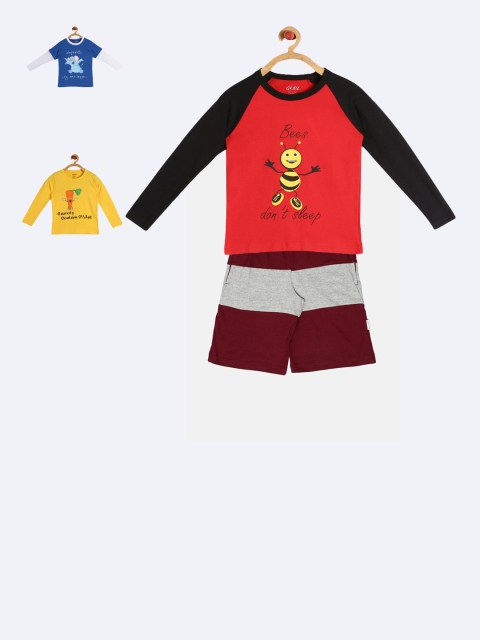

GKIDZ Boys Pack of 3 Printed T-shirts with Shorts, Yellow