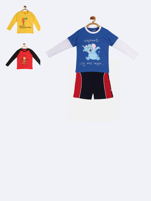 

GKIDZ Boys Pack of 3 Printed T-shirts with Shorts, Yellow