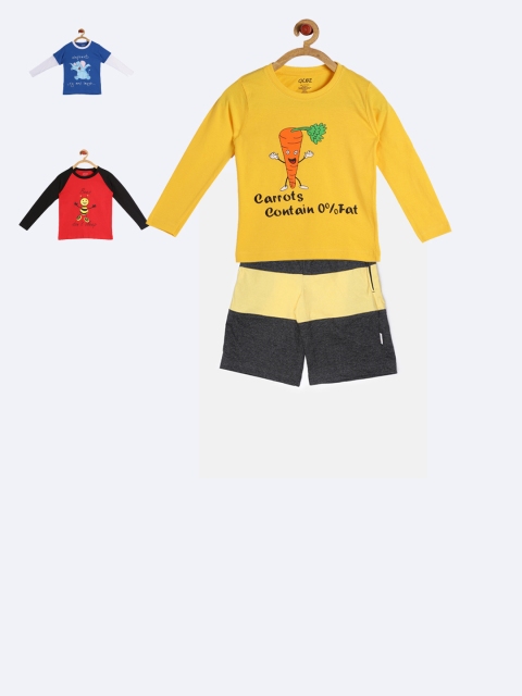 

GKIDZ Boys Pack of 3 Printed T-shirts with Shorts, Yellow