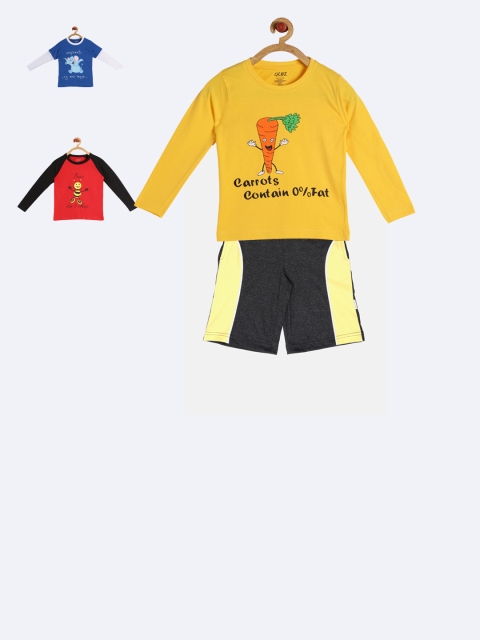 

GKIDZ Boys Pack of 3 Printed T-shirts with Shorts, Yellow