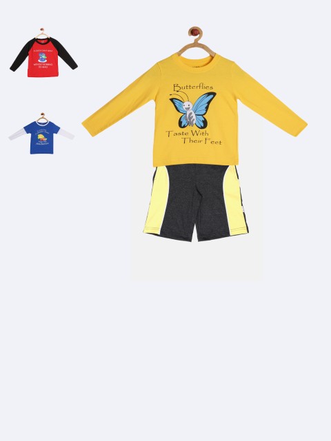 

GKIDZ Boys Pack of 3 Printed T-shirts with Shorts, Red