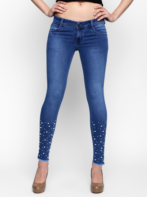

High Star Women Blue Embellished Slim Fit Mid-Rise Clean Look Stretchable Jeans