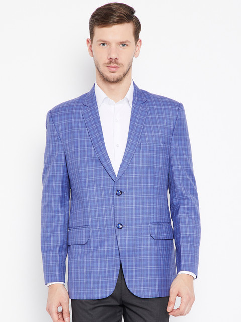 

Shaftesbury London Men Blue Checked Single Breasted Formal Blazer