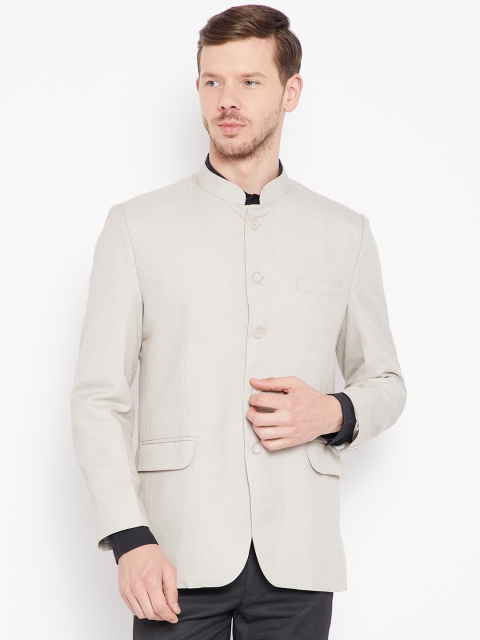 

Shaftesbury London Men Beige Single Breasted Solid Bandhgala Blazer