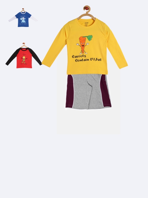 

GKIDZ Boys Pack of 3 Printed T-shirts with Shorts, Yellow
