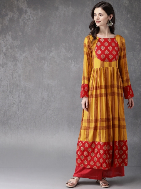 

Anouk Women Red & Mustard Yellow Printed A-Line Kurta