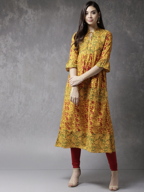 

Anouk Women Yellow & Green Printed Empire A-Line Kurta