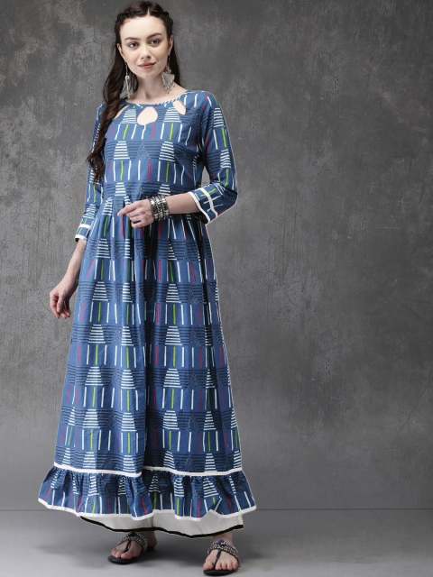 

Anouk Women Blue Geometric Printed A-Line Kurta